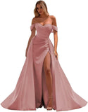 Off The Shoulder Prom Dress 2027 Long Ball Gown with Slit Mermaid Satin Formal Dresses for Women