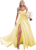 Trägerloses Ballkleid, langes Ballkleid, Satin-Brautkleid für die Braut, A-Linie, formelle Abendkleider mit Schlitz 