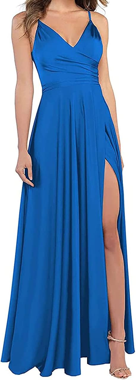 Lange Brautjungfernkleider für Frauen, formelle Satin-Spaghettiträger, Abschlussball- und Abendkleider 