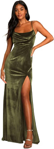 Velvet Spaghetti Straps Bridesmaid Dresses Long High Slit Sexy Formal Dress Evening Gowns
