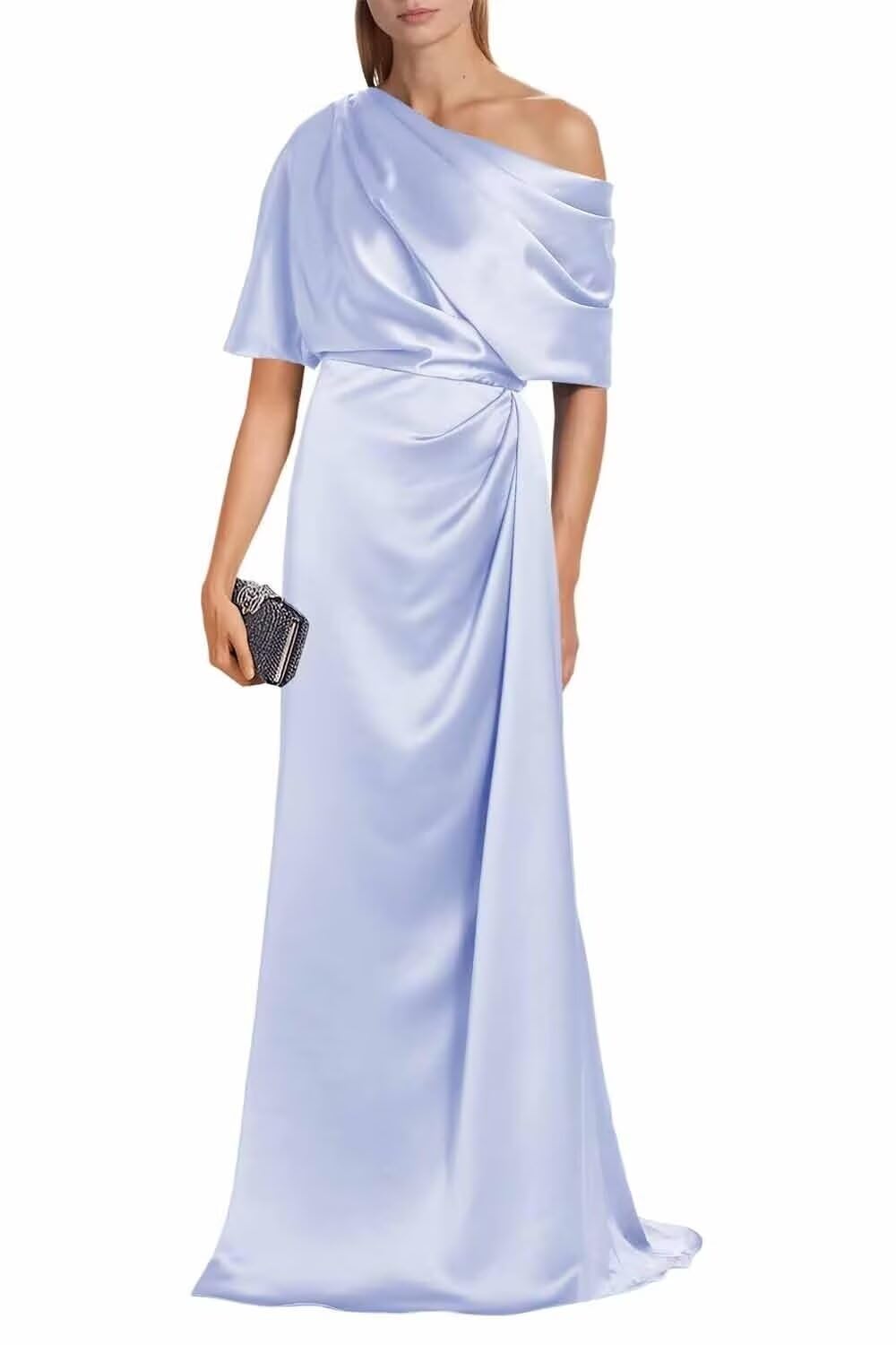Satin Mother of The Bride Dresses for Wedding One Shoulder Formal Dress with Sleeves Mermaid Evening Party Gowns