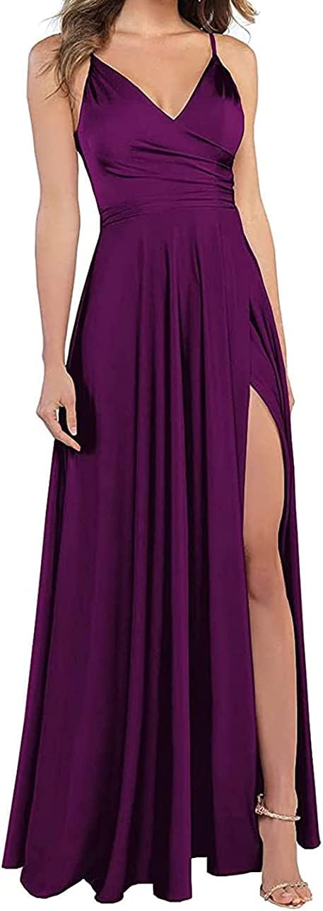 Lange Brautjungfernkleider für Frauen, formelle Satin-Spaghettiträger, Abschlussball- und Abendkleider 