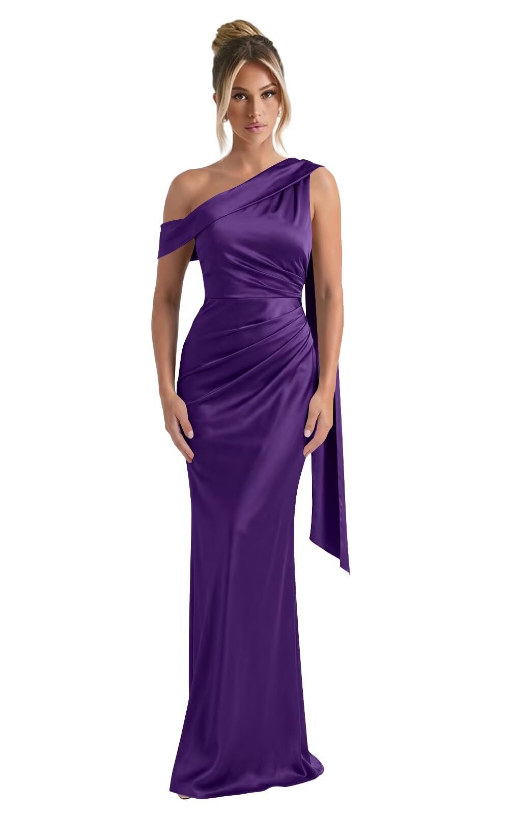 Kingbridal One Shoulder Bridesmaid Dresses for Women Mermaid Satin Formal Evening Maxi Dress