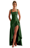 Mermaid Satin Bridesmaid Dresses for Women 2027 Long Ruffles High Low Prom Formal Evening Party Dress with Slit