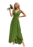 Women’s Long Bridesmaid Dresses Sleeveless V-Neck Formal Wedding Guest Chiffon Prom Gowns for Teens