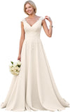Kingbridal Gowns Lace Appliques Wedding Dresses for Bride Long V Neck Tulle Chiffon A-line Sleeveless Bridal Ball Gown for Women
