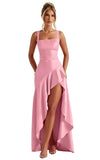 Mermaid Satin Bridesmaid Dresses for Women 2027 Long Ruffles High Low Prom Formal Evening Party Dress with Slit