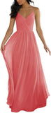 V Neck Bridesmaid Dresses for Women 2025 Long Chiffon Pleated A-line Spaghetti Strap Wedding Evening Prom Gown