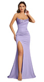 Mermaid Satin Prom Dresses for Women Strapless Sequin Formal Dress 2027 Pleated Evening Party Gowns with Slit