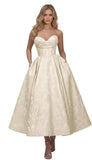 Strapless Floral Satin Prom Dresses for Women 2026 Jacquard Aline Formal Evening Party Dress with Pockets