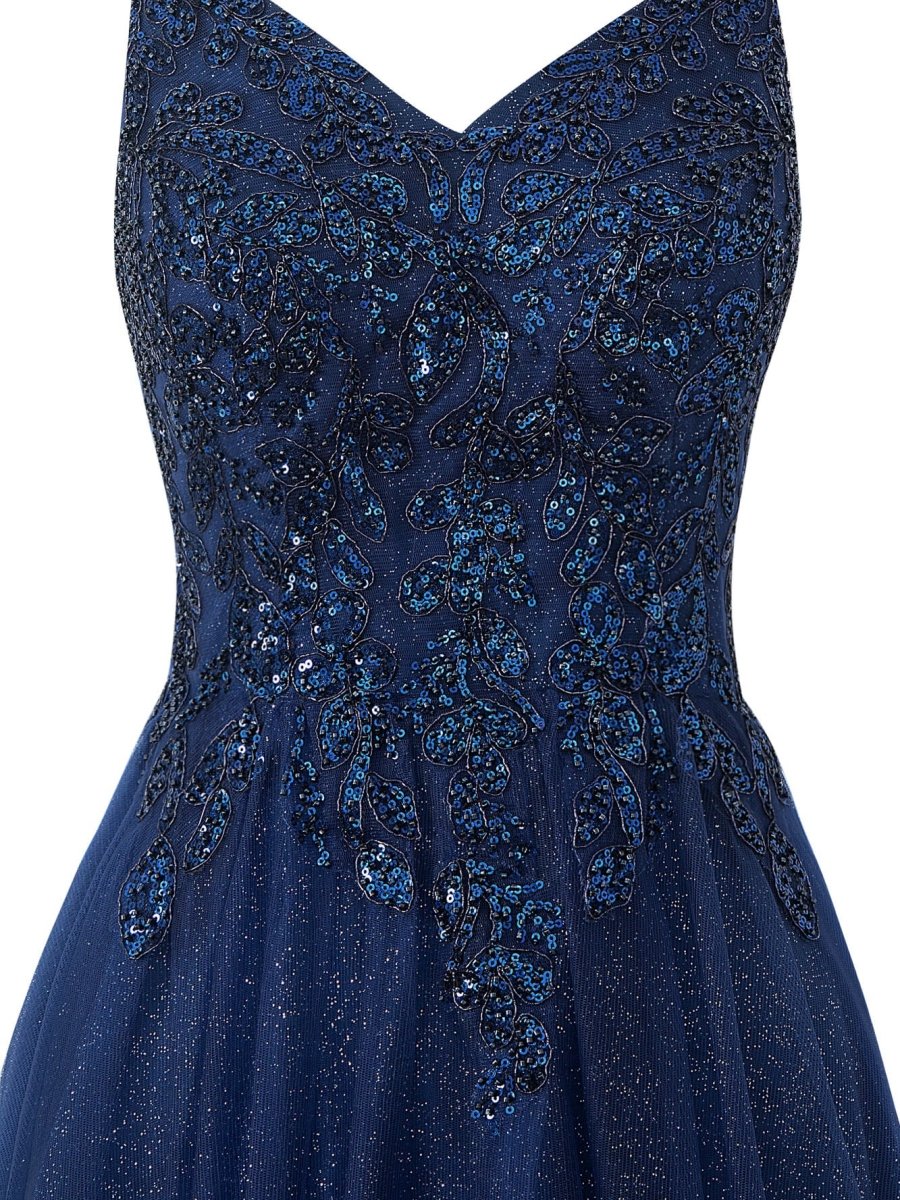 Yellow A-line Floor Length Glitter Tulle Prom Dress