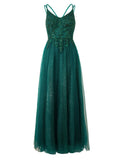 Yellow A-line Floor Length Glitter Tulle Prom Dress