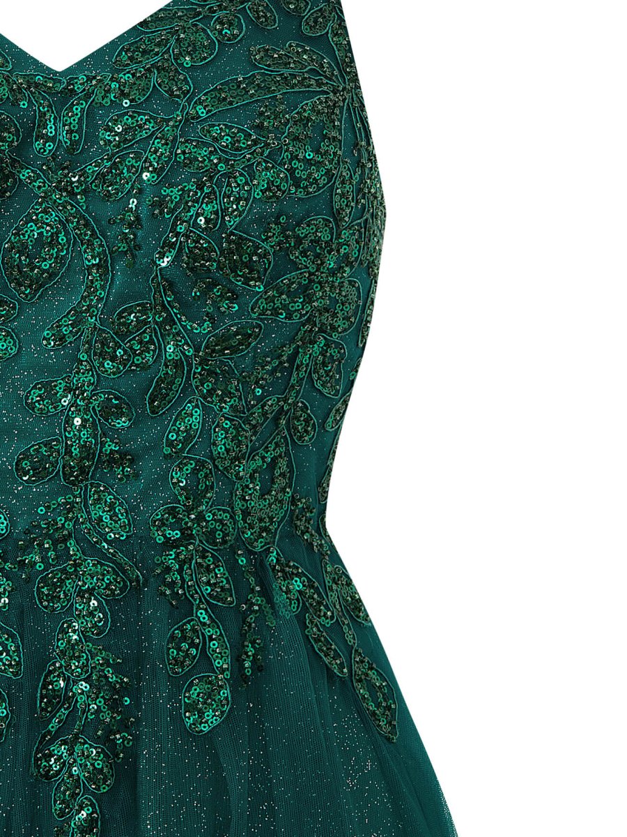 Yellow A-line Floor Length Glitter Tulle Prom Dress