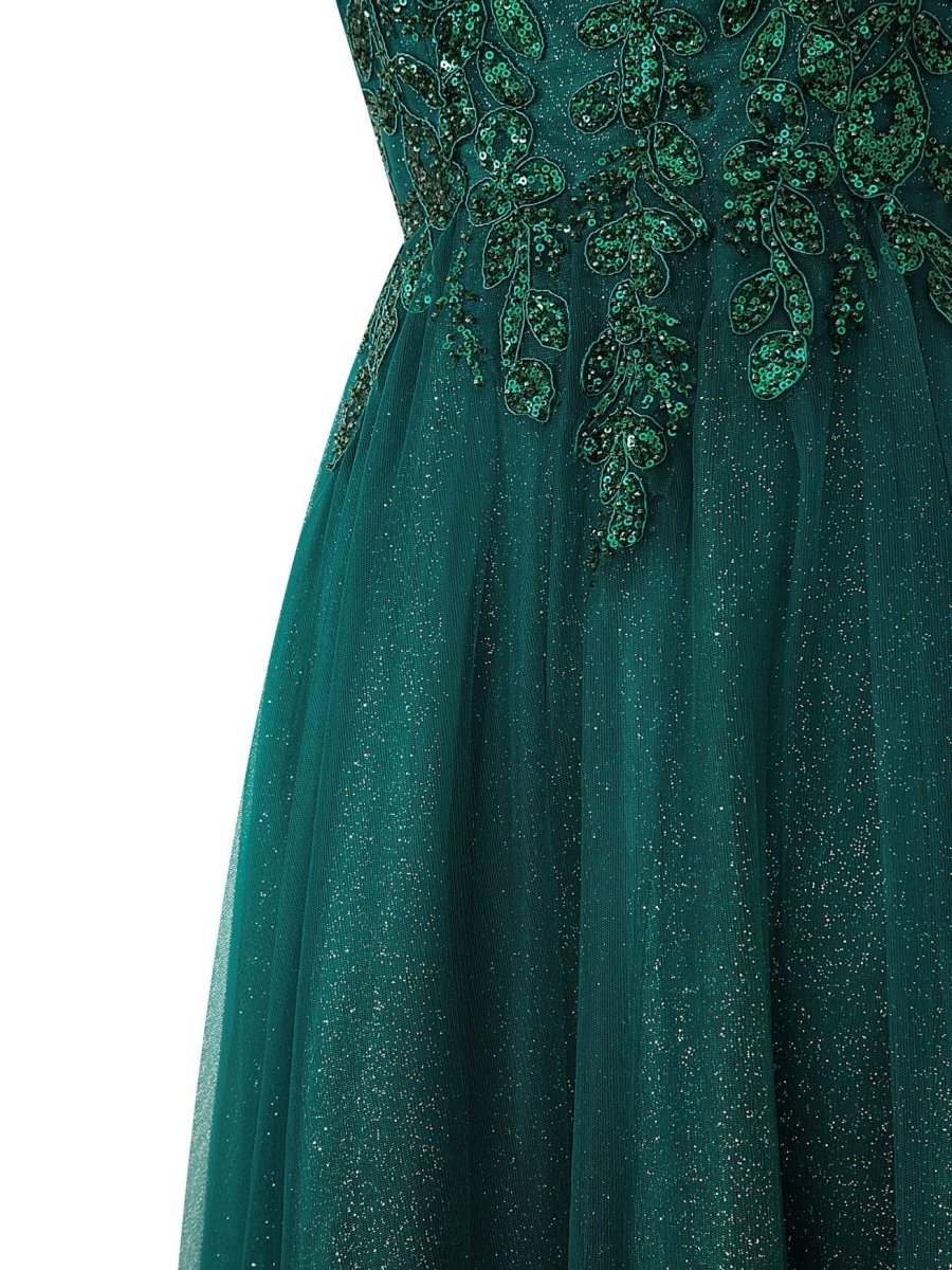 Yellow A-line Floor Length Glitter Tulle Prom Dress