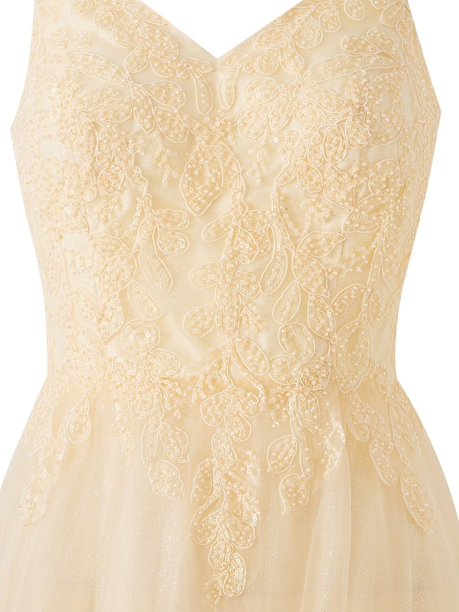 Yellow A-line Floor Length Glitter Tulle Prom Dress