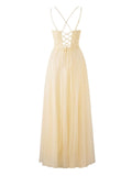 Yellow A-line Floor Length Glitter Tulle Prom Dress