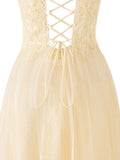 Yellow A-line Floor Length Glitter Tulle Prom Dress