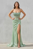 Strapless Mermaid Long Sequins Prom Dress With Split