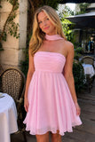 Pink - A Line Strapless Chiffon Homecoming Dresses With Scarf
