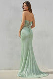Strapless Mermaid Long Sequins Prom Dress With Split