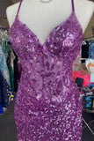 Sparkle Appliques Sequin Bodycon Lilac Mini Party Dresses