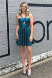 Gloden A-Line Metallic Spaghetti Strap Pleated Homecoming Dress