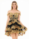 Navy Blue A-Line Sweetheart Tiered Short Homecoming & Cocktail Dresses