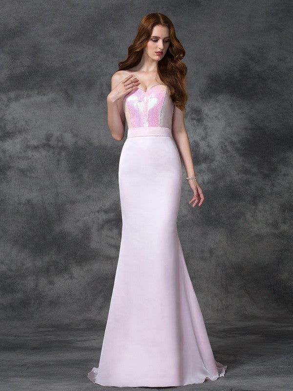 Trumpet/Mermaid Sweetheart Beading Sleeveless Long Satin Chiffon Bridesmaid Dresses Formal Evening Dress