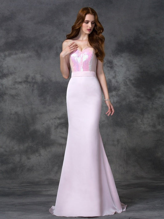 Trumpet/Mermaid Sweetheart Beading Sleeveless Long Satin Chiffon Bridesmaid Dresses Formal Evening Dress