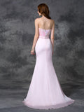 Trumpet/Mermaid Sweetheart Beading Sleeveless Long Satin Chiffon Bridesmaid Dresses Formal Evening Dress