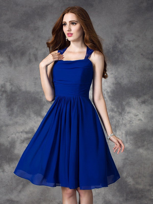 A-line/Princess Straps Ruffles Sleeveless Short Chiffon Bridesmaid Dresses Homecoming Dress