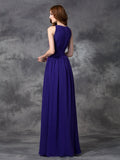 A-line/Princess Jewel Ruched Sleeveless Long Chiffon Bridesmaid Dresses Evening Dress