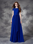 A-line/Princess Bateau Lace Sleeveless Long Chiffon Bridesmaid Dresses Evening Prom Dress