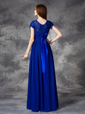 A-line/Princess Bateau Lace Sleeveless Long Chiffon Bridesmaid Dresses Evening Prom Dress