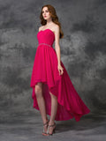 A-line/Princess Sweetheart Beading Sleeveless High Low Chiffon Bridesmaid Dresses Evening Prom Dress