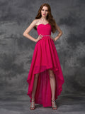 A-line/Princess Sweetheart Beading Sleeveless High Low Chiffon Bridesmaid Dresses Evening Prom Dress