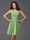 A-Linie/Princess-Linie Träger Rüschen Ärmellos Kurz Chiffon Brautjungfernkleider Homecoming Ballkleid