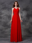 A-line/Princess Spaghetti Straps Ruffles Sleeveless Long Chiffon Bridesmaid Dresses Evening Prom Dress