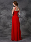 A-line/Princess Spaghetti Straps Ruffles Sleeveless Long Chiffon Bridesmaid Dresses Evening Prom Dress