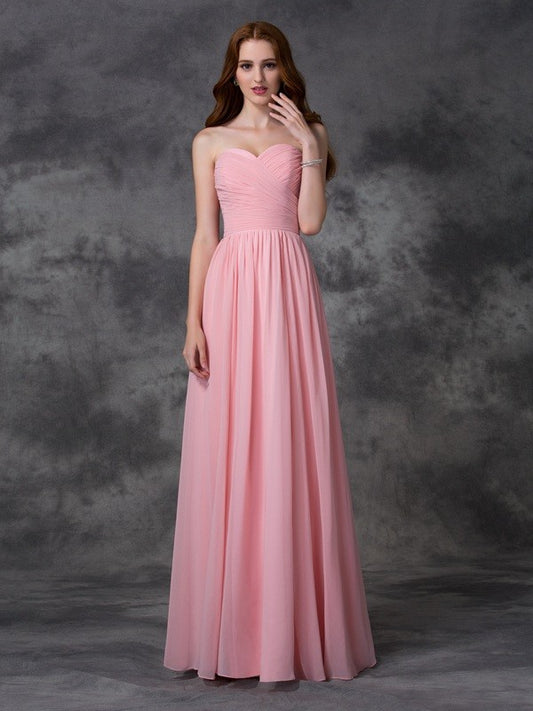 A-line/Princess Sleeveless Sweetheart Ruffles Long Chiffon Bridesmaid Dresses Evening Prom Dress