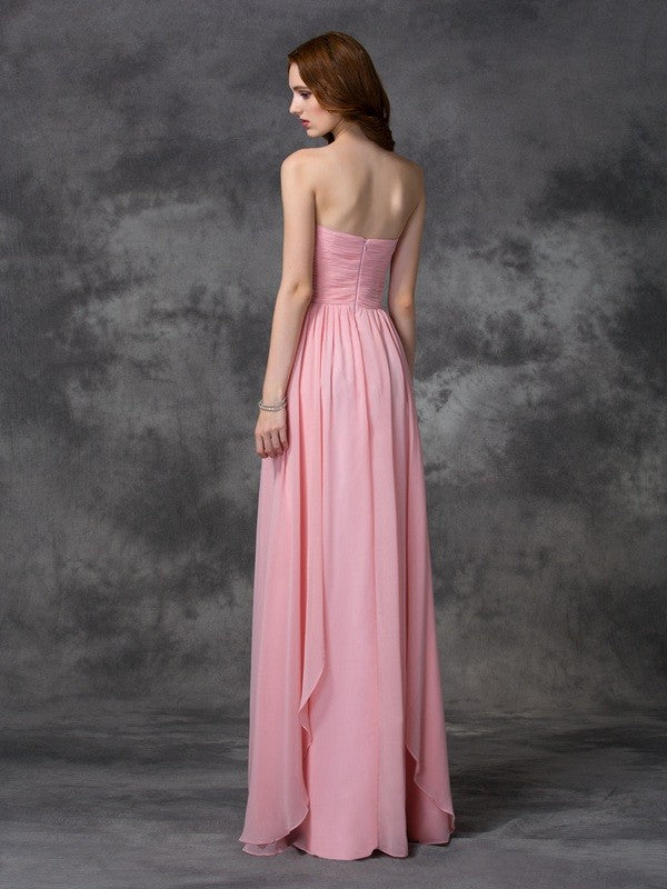A-line/Princess Sleeveless Sweetheart Ruffles Long Chiffon Bridesmaid Dresses Evening Prom Dress