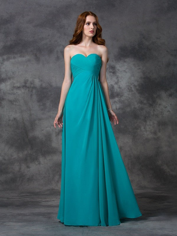 A-line/Princess Sweetheart Sleeveless Long Ruffles Chiffon Bridesmaid Dresses Evening Prom Dress