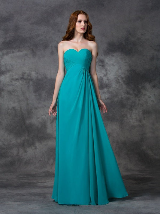 A-line/Princess Sweetheart Sleeveless Long Ruffles Chiffon Bridesmaid Dresses Evening Prom Dress