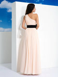 A-Line/Princess One-Shoulder Sash/Ribbon/Belt Sleeveless Long Chiffon Dresses Prom Evening Dress