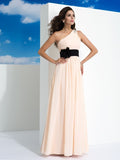 A-Line/Princess One-Shoulder Sash/Ribbon/Belt Sleeveless Long Chiffon Dresses Prom Evening Dress