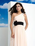 A-Line/Princess One-Shoulder Sash/Ribbon/Belt Sleeveless Long Chiffon Dresses Prom Evening Dress