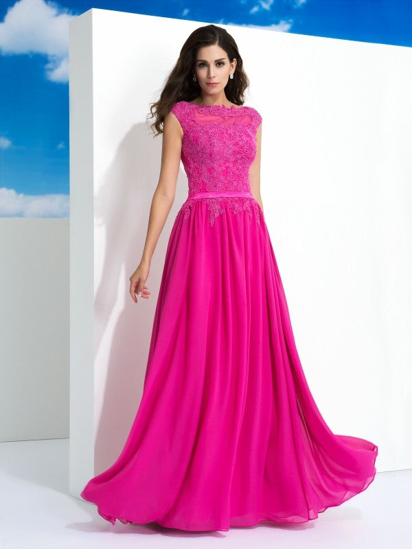 Vestido de noche de graduación de gasa largo sin mangas con encaje y cuello transparente de corte A/princesa