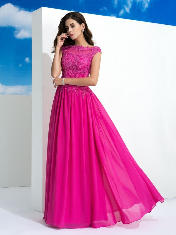 Vestido de noche de graduación de gasa largo sin mangas con encaje y cuello transparente de corte A/princesa