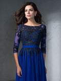 Vestido largo de gasa con corte A/princesa, escote redondo, apliques, mangas 3/4, para fiesta de graduación, vestido de madre de la novia