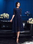 A-Line/Princess Jewel Lace 1/2 Sleeves Tea-Length Lace Mother of the Bride Dresses